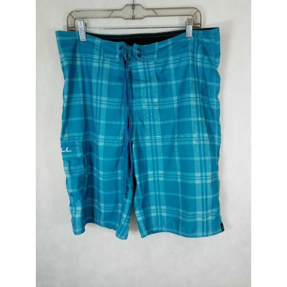 O'Neill Men's Swim Trunks Board Shorts Aqua Plaids 1 Pocket Size 34 - Picture 1 of 9